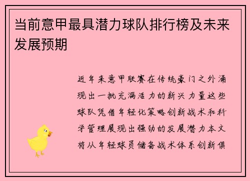 当前意甲最具潜力球队排行榜及未来发展预期